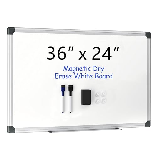 VUSIGN 36W x 24H Magnetic Whiteboard Wall Mount with Silver Frame, Includes Markers & Eraser