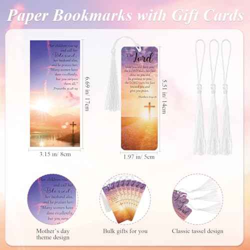 100 Set Catholic Church Gifts Christian God Bless Mothers Pen Religious Bible Verse Bookmarks with Tassel and Scripture Cards with Bags for Christmas Mother Sunday School Gift