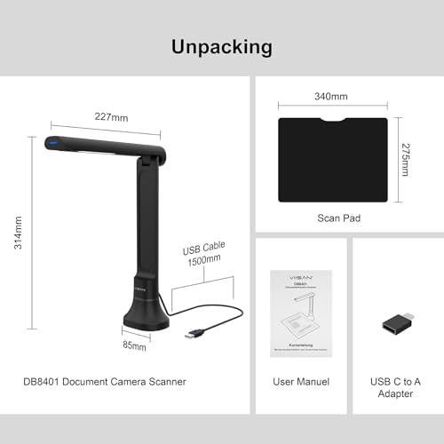 VIISAN 16MP Document Camera for Schools & Office, Portable USB Scanner with OCR & TTS