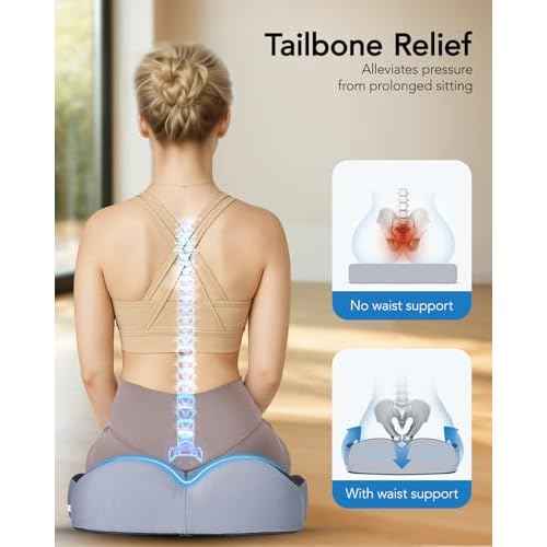 HUANUO Office Seat Cushion for Tailbone Support, High-Density Memory Foam Cushion, Breathable Coccyx Cushion, Non-Slip Bottom for Sciatica Relief, Perfect for Office, Car, and Wheelchair