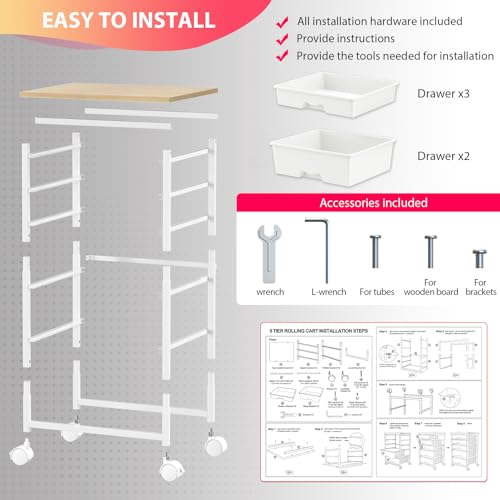 Goovilla White 5-Drawer Rolling Storage Cart for Craft, Office & Dorm