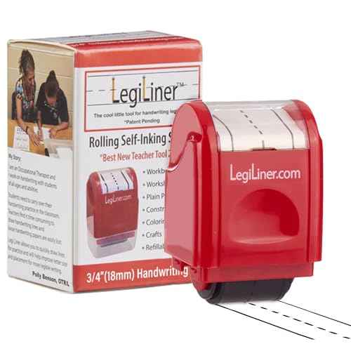 LEGILINER 3/4" Dashed Handwriting Line (RED) Teacher Stamp ? Tri-Line Dashed Pattern. Classroom & Home Use. Refillable Ink Writing Practice Roller Stamp.