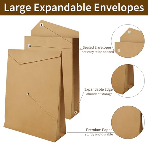 10 Pack 12.6 x 15.7 Inch Expandable Anti Tear Envelopes - Confidential Large Mailers