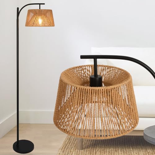 Boho Floor Lamps for Living Room,Rattan Tall Floor lamp with one 2700K Light Bulb,Bohemian Standing Lamps with Foot Switch,Rustic Coastal Floor lamp for Bedroom,Dining Room,Farmhouse,Corner