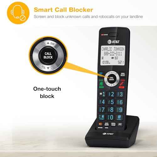AT&T Additional Cordless Phone Handset with Long Range, Conference, Intercom, Speakerphone, One-Touch Call Block, Caller ID, Bluetooth Connect to Cell, Compatible with DLP73X90 Series: DLP70090