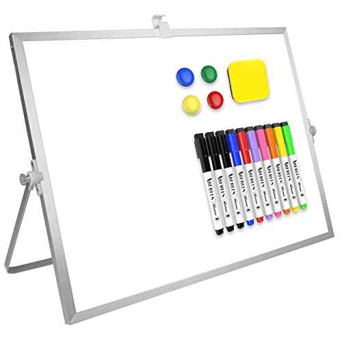 Dry Erase White Board, 16inX12in Large Magnetic Desktop Whiteboard with Stand, 10 Markers, 4 Magnets, 1 Eraser, Portable Double-Sided White Board Easel for Memo to Do List Desk Office