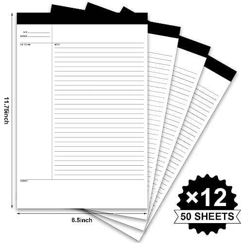 Outus 12 Pack Legal Pads 8.5" x 11.75" 50 Sheets/Writing Notepad, White Note Pads Legal Ruled Writing Notepad for Home Teacher Student College Ruled Office Business