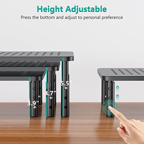 WALI Adjustable Monitor Stand for Desk - Black Metal 14 in, Supports 44 lbs