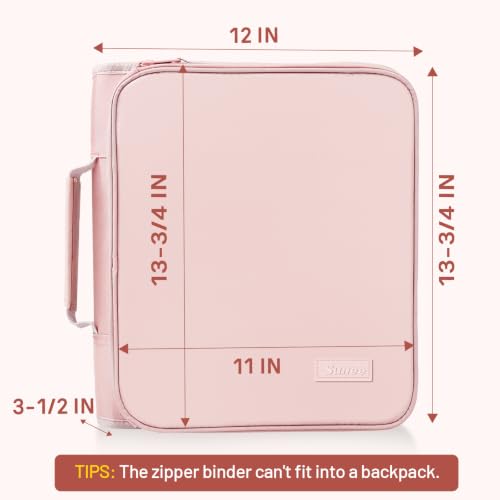 SUNEE Pink Lotus 2-Inch 3-Ring Zippered Binder with Handle, 500-Sheet Capacity, Organizer File Folder