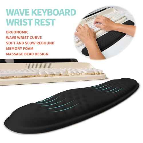 2-in-1 Ergonomic Set, Wave Rise Keyboard Wrist Rest and Massage Bulge Slope Mouse Pad Wrist Support, Cushion Memory Foam Integrated to Relieve Wrist Pain, Black
