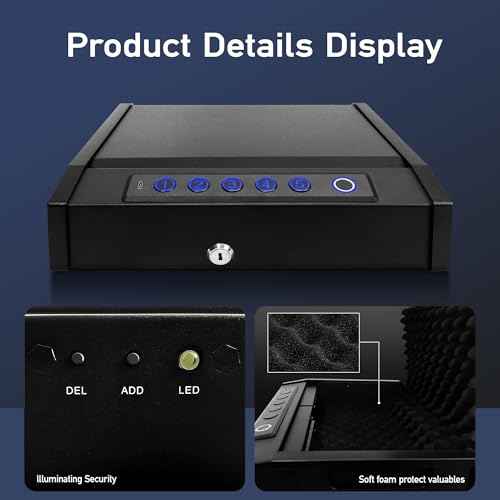 Biometric Gun Safe for Handgun, Desk Pistol Safe Hidden Hand Gun Lock Box Storage for Nightstand Finger Print Quick Access Bedside