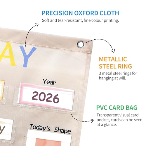 HarvMax Beige Pastel Daily Morning Calendar & Weather Pocket Chart for Toddlers & Preschool