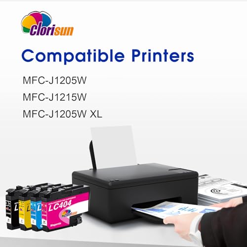 Clorisun LC404 Ink Cartridges Compatible for Brother MFC-J1205W Ink Cartridges Compatible for Brother MFC-J1205W MFC-J1215W MFC-J1205W XL Printer (Black Cyan Magenta Yellow, 4-Pack)