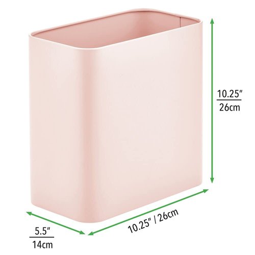 mDesign Metal Wastepaper Bin — Compact Rectangular Bathroom Bin — Rubbish Basket for Home and Office — Light Pink