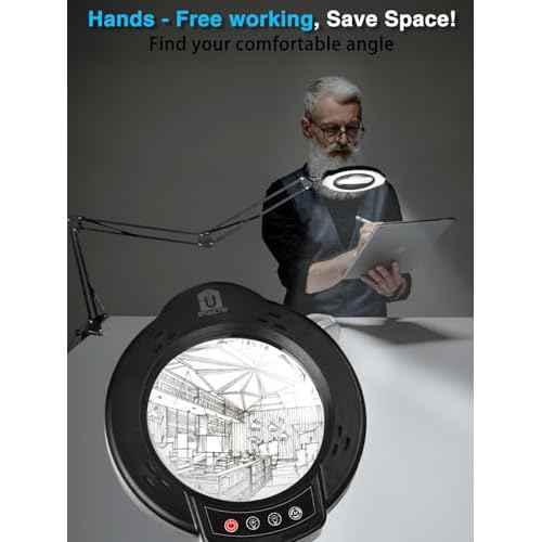 15X Magnifying Desk Lamp with Light, 5 Color Modes & Stepless Dimming, 3-Section Swing Arm with Clamp/Stand for Crafts/Jewelry Repair/Reading (84 LEDs, Real Glass Lens)(Black)