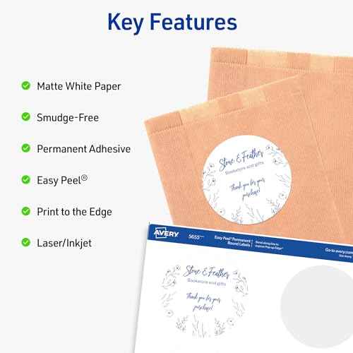 Avery Printable Round Labels, Sure Feed Technology, 3" Diameter, Matte White, Permanent Adhesive, Laser/Inkjet Printable, 150 Blank Labels, Great for Product Merchandising, Favors, and More (5655)