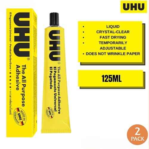 UHU All Purpose Adhesive, Fast, Strong, Crystal-Clear, Adjustable, Permanent, Transparent, 125 ml Tube, Pack of 2