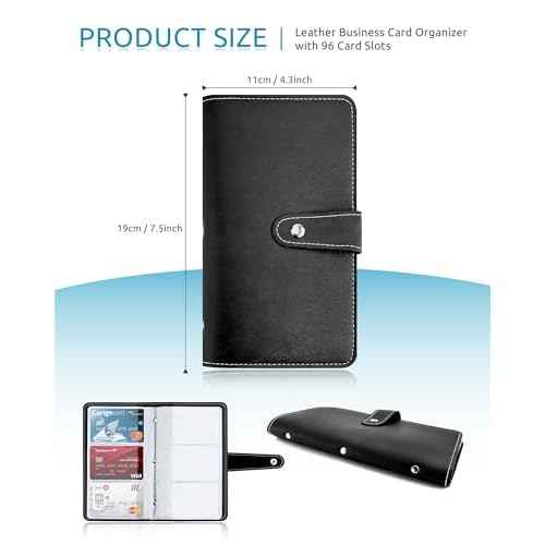 Credit Card Holder, Leather Business Card Organizer with 96 Card Slots, Professional Card Book Case for Cards and Important Documents to Prevent Loss or Damage (Black)