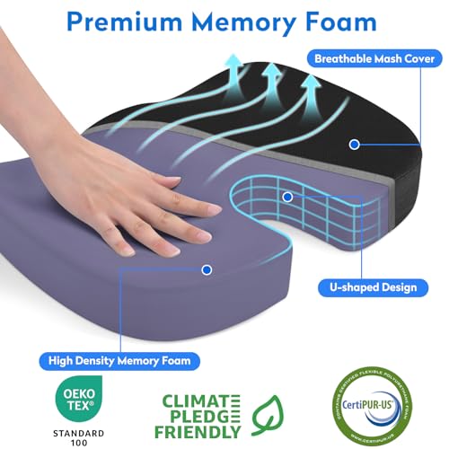 CushZone Memory Foam Seat Cushion for Office & Car Black Large