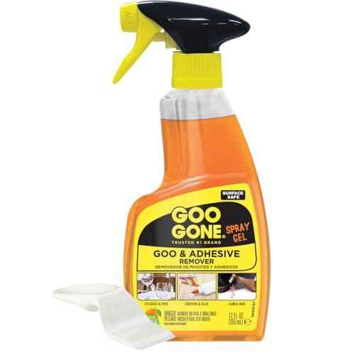 Goo Gone Adhesive Remover Spray Gel ? Safe Glue and Sticker Remover for Labels, Tape Residue, Grease, Tar, Gum, Crayons, Candle Wax, Tree Sap, & Makeup on Hard Surfaces, Carpets, and Fabrics, 12 oz