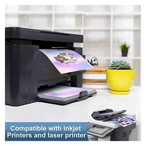 100 Sheets Holographic Sticker Paper 8.5 x11 inch for Inkjet Printer & Laser Printer US letter size Holographic Printable Vinyl Rainbow Sticker Printer Paper Adhesive Waterproof Vinyl