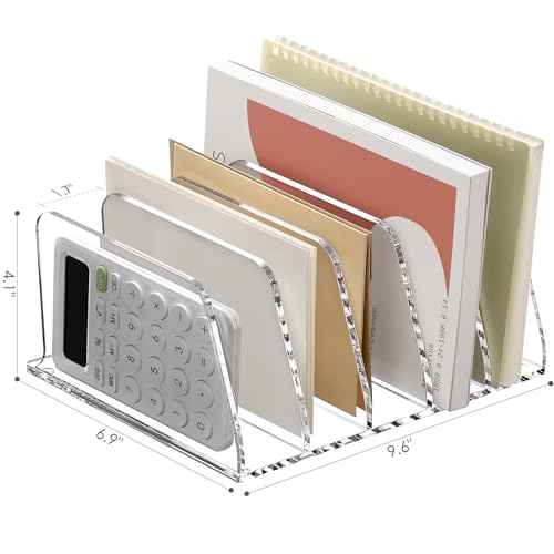 SANRUI Acrylic File Organizer for Desk, Clear 5-Section Vertical File Folder Holder Stand File Sorters, Mail Envelope Document Organization Rack Bookshelf for Office, Home, Classroom