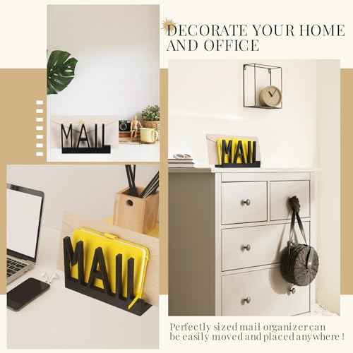 1 Slot Mail Holder Wooden Mail Organizer Black Countertop with Cutout Lettering Design for Office Desktop Envelope and Document Storage Rack(Mail)