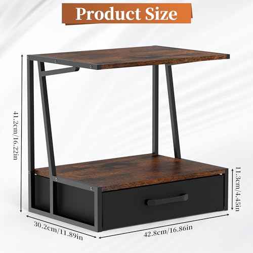 Alyoen Printer Stand for Desk with Storage Drawer, 3 Tier Desktop or Under Desk Printer Shelf, Large Printer Table Organizer for Home Office, Fit Fax Machine, Scanner
