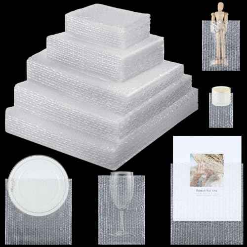100 Pcs 5 Sizes Bubble Pouches Bags Bubble Bags for Shipping Packing Cushion Wrap Pockets Moving Supplies for Dishes and Glasses, China Cups, Glassware Mugs Packaging(Mixed Size,Clear)