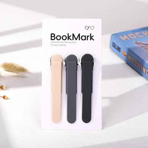 3Pcs Automatic Bookmark, Silicone Smart Book Marks for Reading Women, Men, Kids,Cute Unique Book Markers Bookmark Clip Reading Accessories Gifts for Book Lovers (1 Dark Grey+1 Light Grey+1 Beige)