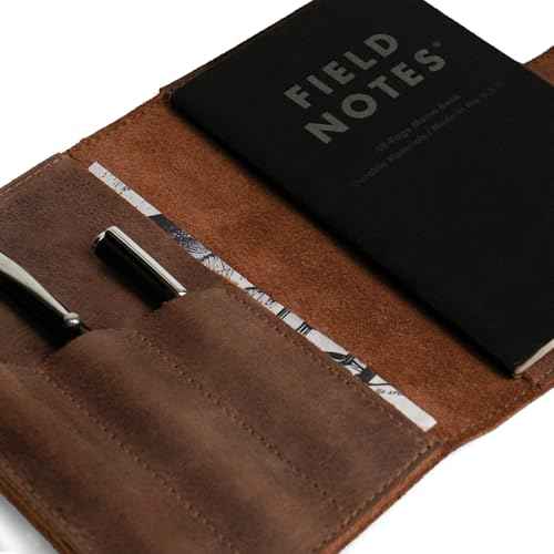 Leather Field Notes Cover for 3.5 x 5.5 in. Notebooks, Case for Moleskine Cahier Pocket Size Notebook, EDC Journal Covers with Pen Holder, Traveling Sketch Wallet, Small Planner, Notepad Accessories