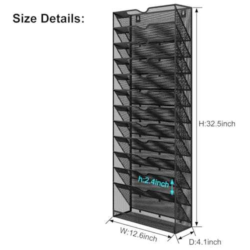 Hanging Wall File Organizer,13-Tier Desk File Mail Holder, Paper Bill Organization For Office Home School, Black