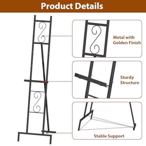 Black Easel Stand for Sign, Heavy Duty Wedding Welcome Sign Stand, Adjustable Art Easel for Display, Painting, Posters, Party, 17¡± x 17¡± x 58¡±H (1 Pack