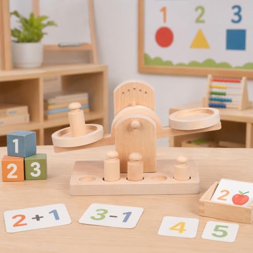 Montessori Wooden Balance Scale for Kids - Educational Math Toy