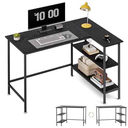 43" L Shaped Office Desk with Reversible Storage Shelves Can be Used as a Game Desk or Computer Desk Modern Design Corner Desk £¨Black£©