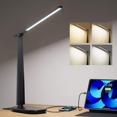 Honeywell LED Desk Lamp for Home Office, Eye-Caring Dimmable Reading Light - Black