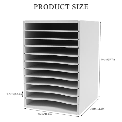 Vertical Desktop Sorter, 11 Slots Wooden Mail Organizer, Paper Sorter Organizer with 11 Slots Adjustable, Construction Paper Storage Mailbox for Classroom Office, White
