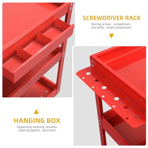 DWVO 3-Tier Rolling Tool Cart, 550lbs Capacity Utility Cart on Wheels, Durable Metal Construction with Screwdriver Board & Storage Box, Ideal for Garage, Warehouse Mechanic Work, Red