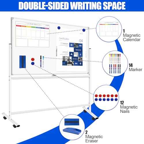 Double-Sided Rolling Whiteboards on Wheels 72 X 48, Large Dry Erase Board with Stands, Magnetic Mobile White Board Standing White Boards with Eraser & Marker & Magnet & Magnetic Calendar