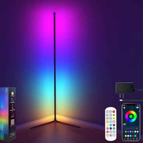 Corner Floor Lamp, 60¡±Smart RGB LED Floor Lamp with App and Remote Control,High Brightness Led,16 Million Colors, Music Sync, Timer Setting, Mood Lighting,Ideal for Living Rooms, Bedrooms.