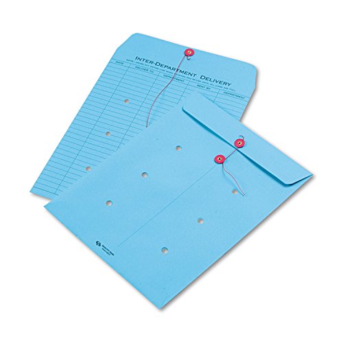 Colored Paper String & Button Envelope with Routing Table, 10 x 13, Blue, 100 Pack