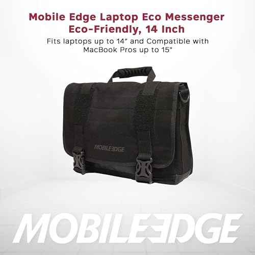 Mobile Edge ECO-Friendly Laptop Messenger Bag for Men and Women, for 14.1" PC and Compatible with MacBook 15", Cotton Canvas, Black