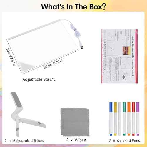 LED Note Board with Colors,Light Up Dry Erase Board with Adjustable Stand and 7 Colors Pen, Rewritable Acrylic Message Board,Light up Acrylic Message Board for Office School Home(11.8"x7.9" inch)