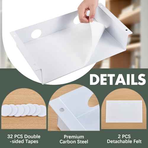 2 Pack Under Desk Hanging Shelf, Carbon Steel Storage Tray with Mute Felt Sheets, Mount Shelves Organizer for Office Home Workstation Gaming Desk Stand up(13x8x2.8 in/Storage Shelf,White)