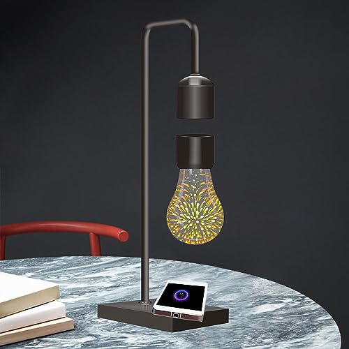 Floating Lamp Levitating Bulb with Wireless Phone Charger Magnetic Floating Bulb 3D Night Light Levitation Table Lamps for Bedroom Decoration Desk Toys Christmas Gifts Decor