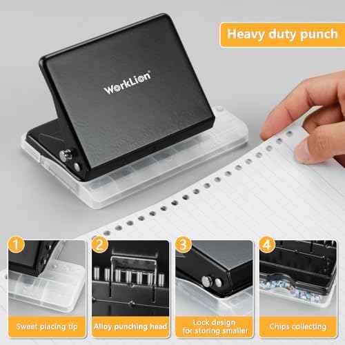 Binding Machine for Planner£º WORKLION Metal 10 Hole Punch&Multi Color 30 Hole Loose Leaf Binder Rings(10 pcs) for Making 26 Holes on B5 Paper, 30 Holes on A4, 20 Holes on A5 Book, Black