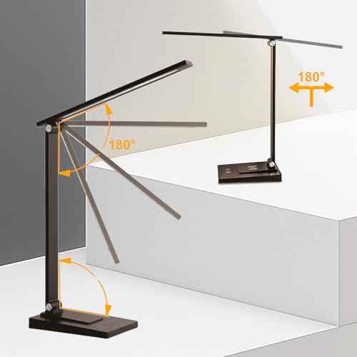 LED Desk Lamp, Dimmable Table Lamp with 5 Color Temperatures & Touch Control, Foldable Reading Light for Home Office, Study, and Nightstand