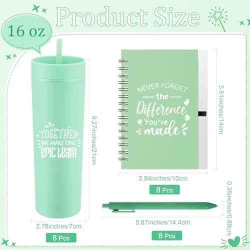 Honeydak 8 Set Employee Appreciation Gifts Bulk Thank You Tumblers with Lids and Straws 16 oz Plastic Coffee Cups with Notebooks and Pens for Coworker Christmas Office Gifts(Bright,Proud)