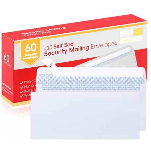 Zzrywuty #10 Letter Size Mailing Envelopes for Business, 60pcs Self Seal Windowless Security Envelopes 4-1/8 x 9-1/2 Inch White 24LB Paper