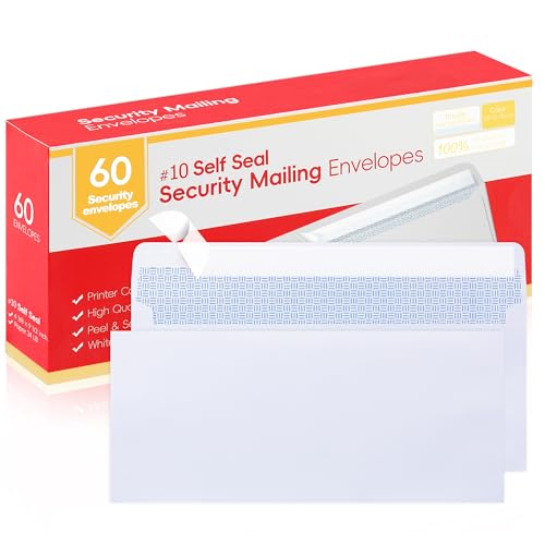 Zzrywuty #10 Business Envelopes 60 Pack Self-Seal Windowless Security 4-1/8 x 9-1/2 Inch White